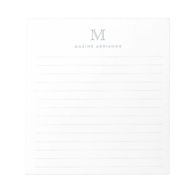 Bloc-note Monogramme Gris Pastel Moderne Simple Classique Fo (Devant)