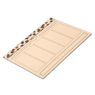 Bloc-note Monogramme imprimé léopard moderne marron noir ani