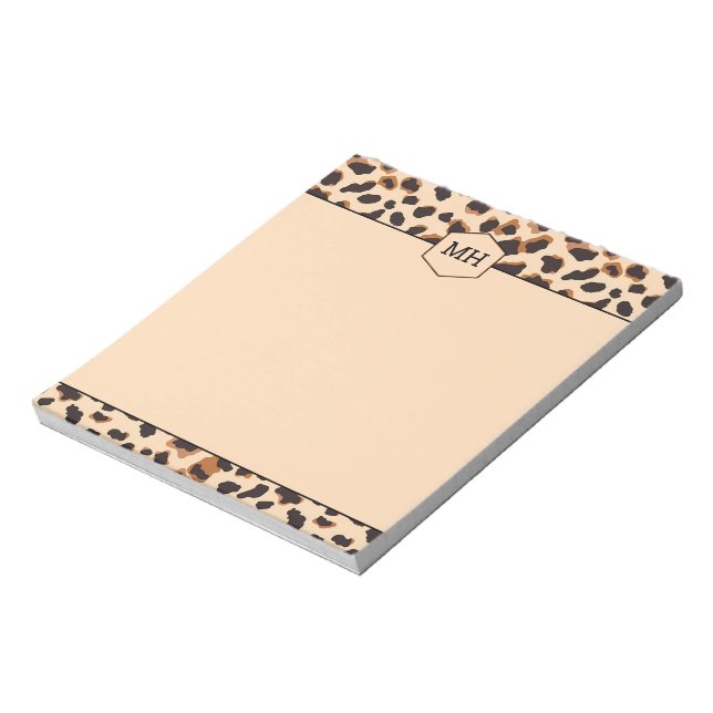 Bloc-note Monogramme imprimé léopard moderne marron noir ani (Tourné)