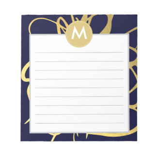 Bloc-note Monogramme initial aux coups de pinceau Navy & Min