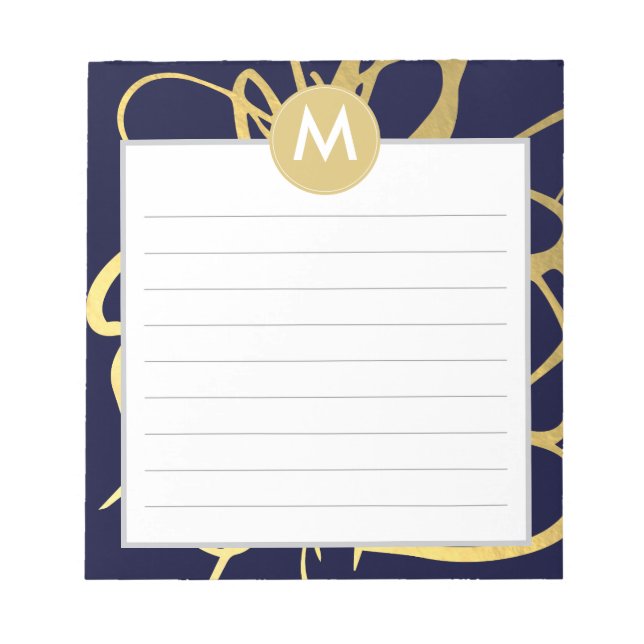 Bloc-note Monogramme initial aux coups de pinceau Navy & Min (Devant)