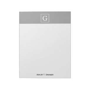 Bloc-note Monogramme Initial Cadre Blanc Gris Foncé