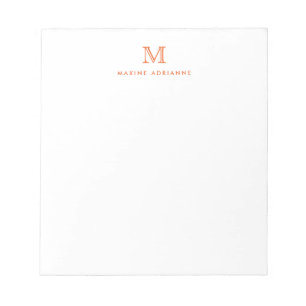 Bloc-note Monogramme Initial Orange Simple Moderne Classique