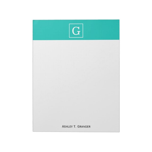 Bloc-note Monogramme initial turquoise blanc encadré (Tourné)