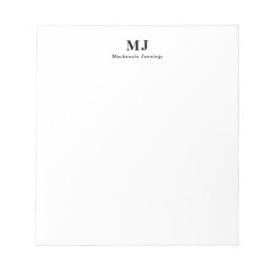 Bloc-note Monogramme Initiales classiques Nom Plaque de note