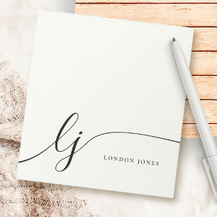 Bloc-note Monogramme Ivoire Blanc Moderne Minimaliste Femini