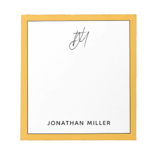 Bloc-note Monogramme jaune moutarde moderne