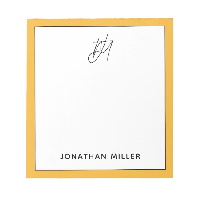 Bloc-note Monogramme jaune moutarde moderne (Devant)