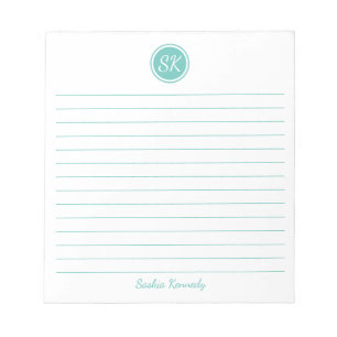 Bloc-note Monogramme linéaire d'aqua simple et élégant Nom