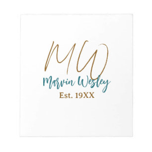 Bloc-note Monogramme marron bleu turquoise année estimée sim