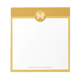Bloc-note Monogramme Moderne Géométrique Jaune Moutarde Uniq
