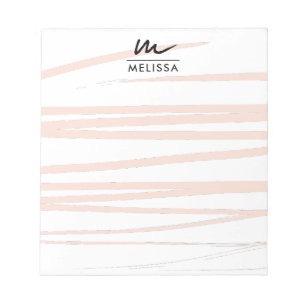Bloc-note Monogramme moderne Lignes rose pâle Art Abstrait