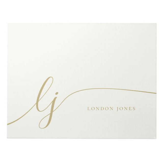 Bloc-note Monogramme Moderne Minimale Féminine Gold Script (Devant)