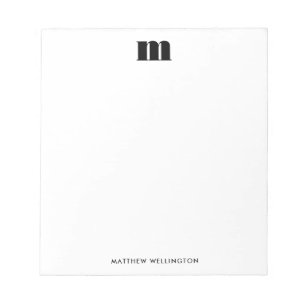Bloc-note Monogramme moderne minimaliste noir blanc uni