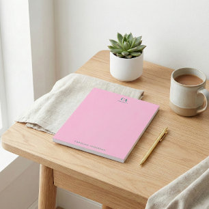 Bloc-note Monogramme Moderne Minimaliste Personnalisé Rose V