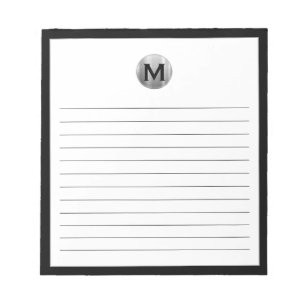 Bloc-note Monogramme moderne noir et argent