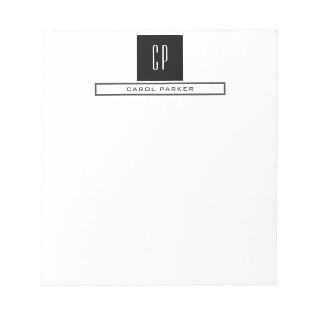 Bloc-note Monogramme Moderne Professionnel Simple Nom (Devant)