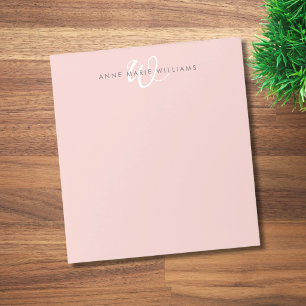 Bloc-note Monogramme Moderne Rose Pâle Écriture Blanche