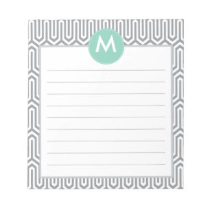 Bloc-note Monogramme Motif Abstrait initial en gris-menthe
