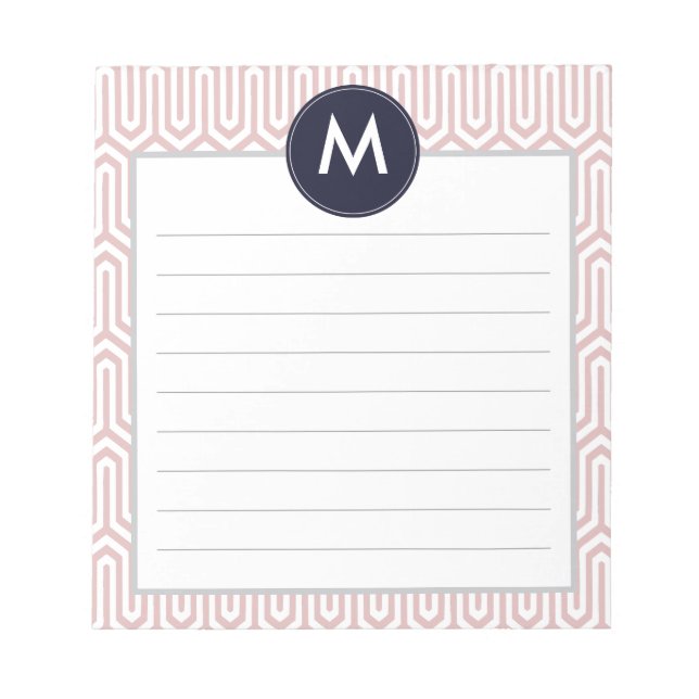 Bloc-note Monogramme Motif Abstrait initial en rose marine (Devant)