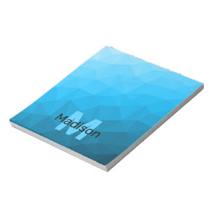 Bloc-note Monogramme motif cyan bleu géométrique