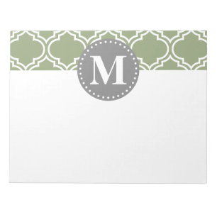 Bloc-note Monogramme Motif en treillis marocain vert foncé