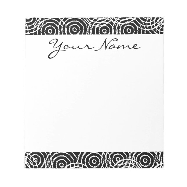 Bloc-note Monogramme noir blanc Ikat Cercle Motif géométriqu (Devant)