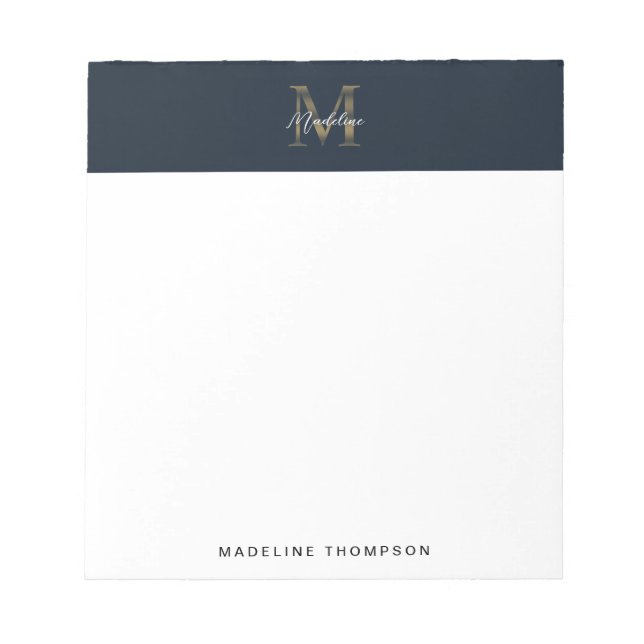 Bloc-note Monogramme Or Bleu Nuit Métallisé Script Minimalis (Devant)