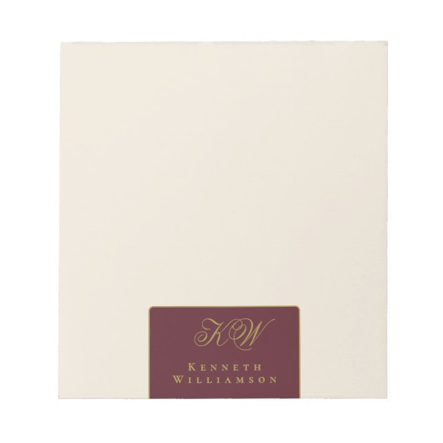 Bloc-note Monogramme personnalisé Bordeaux Or Crème Minimali (Devant)