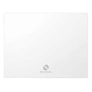 Bloc-note Monogramme personnalisé de luxe blanc et argent