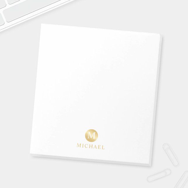 Bloc-note Monogramme personnalisé de luxe blanc et or (Créateur téléchargé)