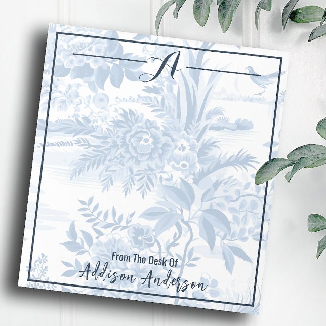 Bloc-note Monogramme personnalisé tendance Toile Florale ble (Créateur téléchargé)