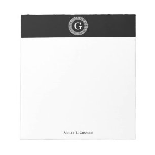 Bloc-note Monogramme principal grec blanc noir d'initiale de
