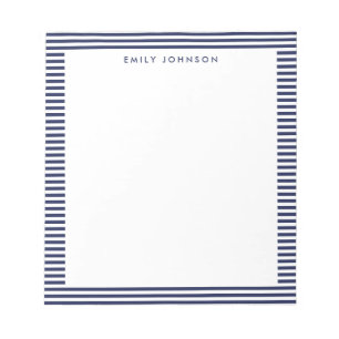 Bloc-note Monogramme rayures bleu marine minimaliste