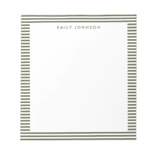 Bloc-note Monogramme rayures vert olive minimaliste