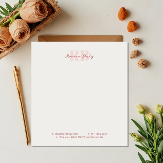 Bloc-note Monogramme rose et blanc minimal (Créateur téléchargé)