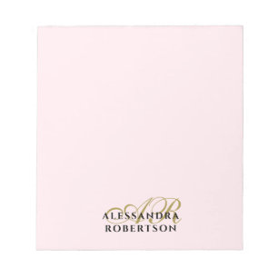 Bloc-note Monogramme Rose Pâle Minimaliste Élégant Or Noir