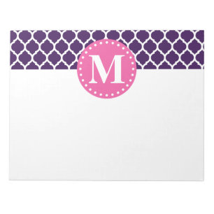 Bloc-note Monogramme rose pourpre en treillis marocain