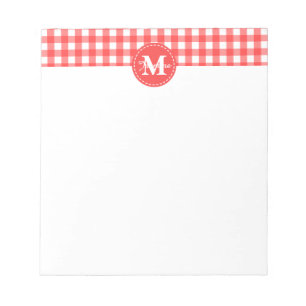 Bloc-note Monogramme rouge blanc En vichy Motif chèque