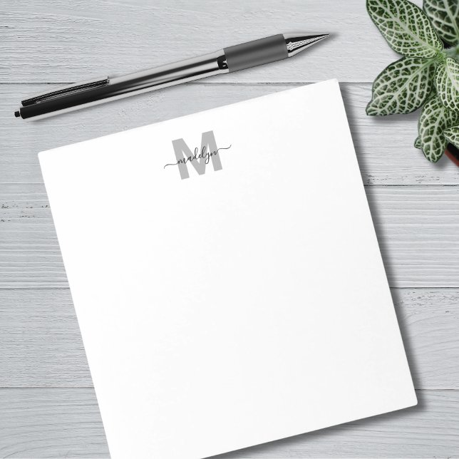 Bloc-note Monogramme Simple Nom Noir Blanc (Black White Simple Name Monogram Notepad)