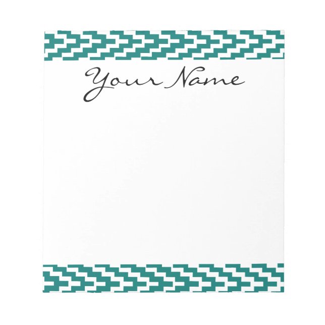 Bloc-note Monogramme Turquoise blanc Ikat Chevron Zig Zag Mo (Devant)