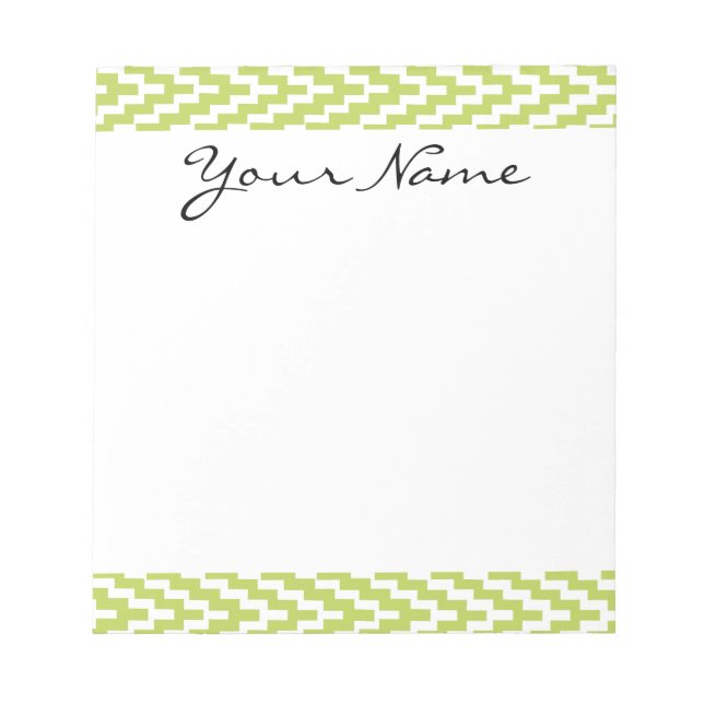 Bloc-note Monogramme Vert Blanc Ikat Chevron Zig Zag Motif (Devant)