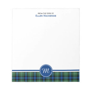 Bloc-note Monogramme vert et bleu de clan de Ferguson de