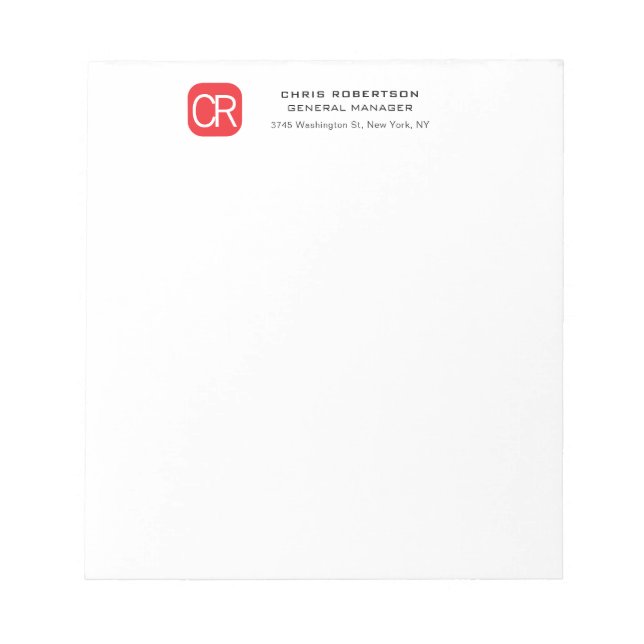 Bloc-note Monogrammed Red White Professional Plain (Devant)