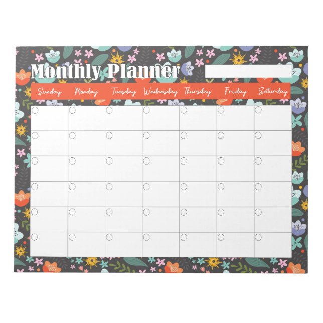 Bloc-note Monthly Planner Spring Colorful Flowers  (Devant)