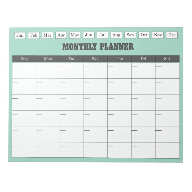 Bloc-note Monthly Planner Teal Simple Calendar (Devant)