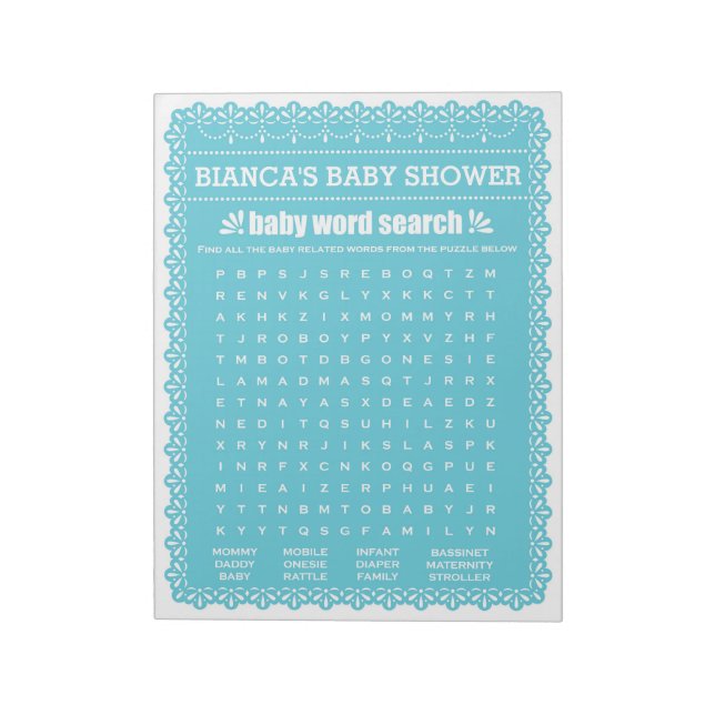 Bloc-note Mot bébé Recherche Papel bleu Picado Baby shower (Tourné)