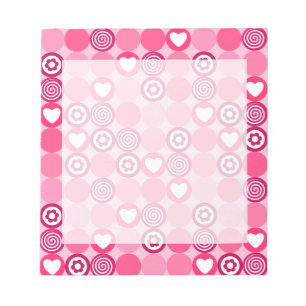 Bloc-note Motif abstrait rose avec points, fleurs, coeurs a