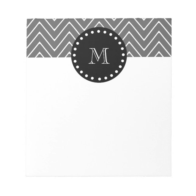 Bloc-note Motif Charcoal Grey Chevron | Monogramme noir (Devant)