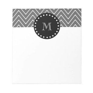 Bloc-note Motif Chevron Gris Charbon   Monogramme Noir